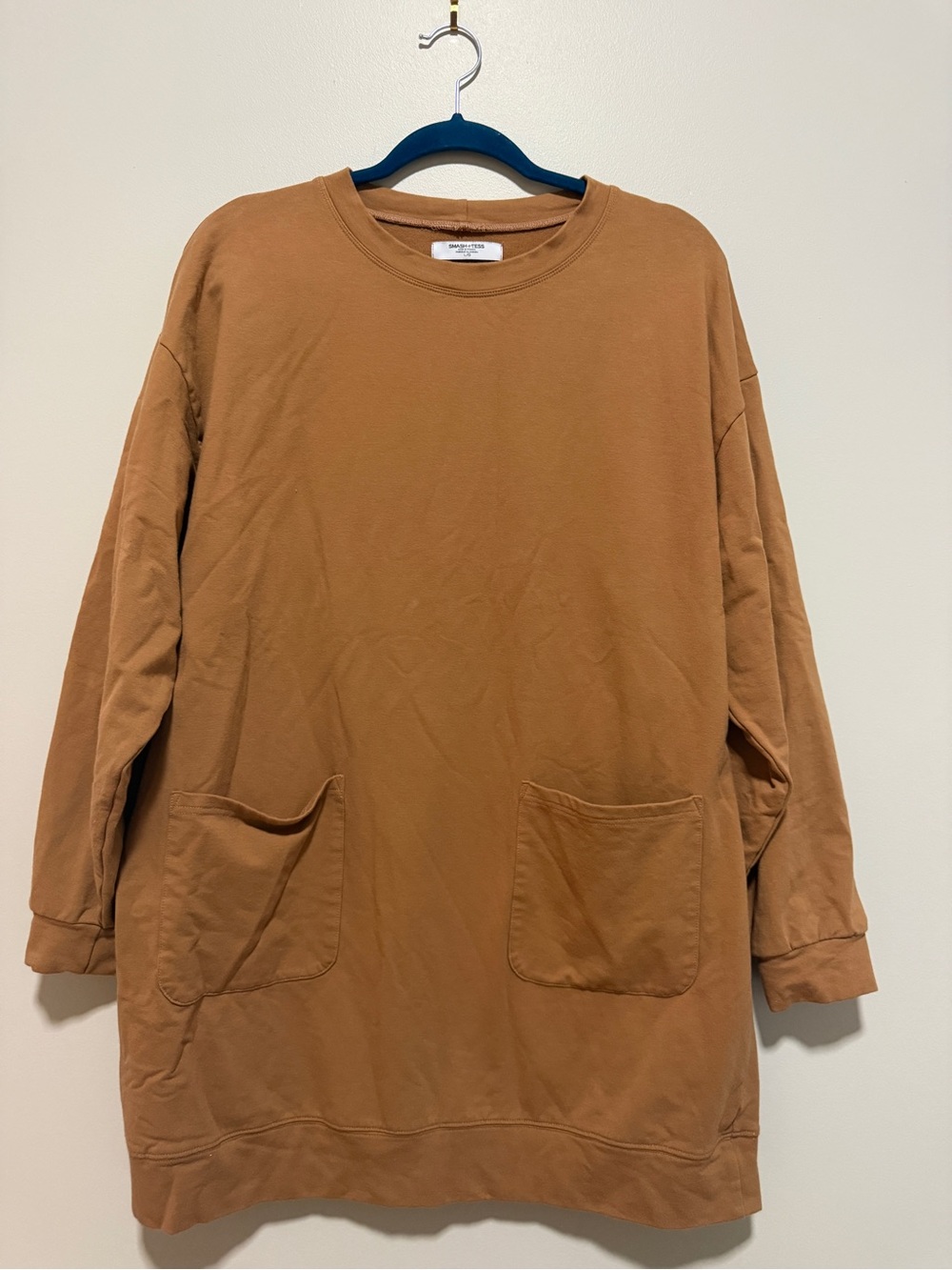 Smash + Tess Camel Sweatshirt Dress L Made in Canada Oversized Pocket Tunic - Picture 1 of 6